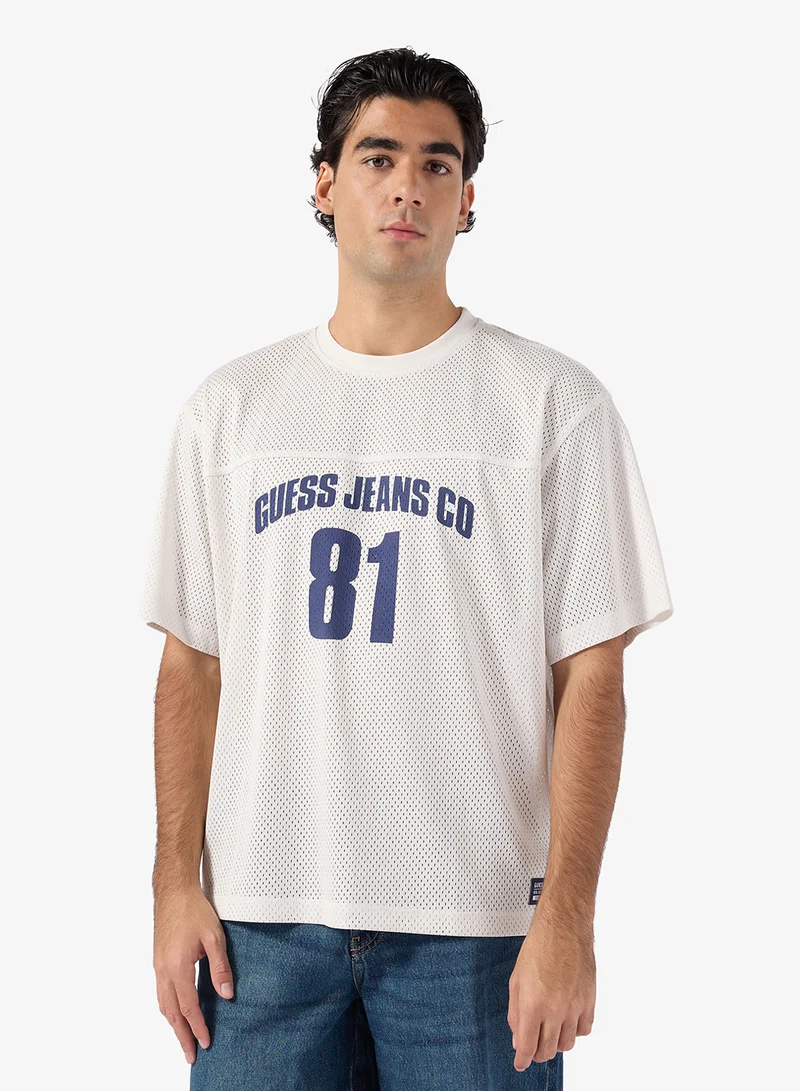 جس Short Sleeve Boxy Cropped Mesh Jersey